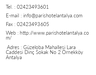 Hotel Paris Antalya iletiim bilgileri